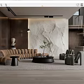Modern Duplex Living Room Interior Design With Comfortable Sofa And Artistic Wall