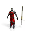Man in Red and Silver Medieval Knight Armor with Long Sword
