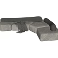 Modern Gray Modular Sectional Sofa With Textured Fabric And Cozy Blanket 3d model