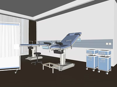 Medical Examination Room With Blue Examination Bed Mobile Carts And White Walls 3d model