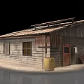 Rural Self Built House With Wooden Structure Aged Appearance Sloped Roof And Small Windows