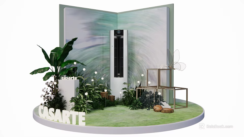 CASARTE Interactive Area with Air Conditioner Green Plants Decorative Lights and Circular Platform 3d model 