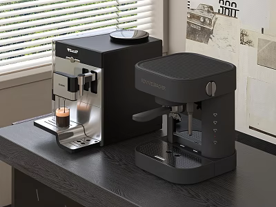 Modern Home Kitchen Coffee Machines With Stainless Steel And Black Design On Counter 3d model