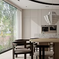 Modern Restaurant Interior Design With Large Windows Green Tree View Light Cabinets And Marble Countertop