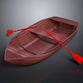 Traditional Wooden Rowboat With Red Oars For Water Transport Use