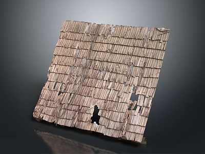 Old Damaged Wooden Shingle Roof With Holes And Weathered Surface 3d model
