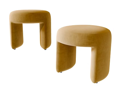 Two Comfortable Modern Yellow Velvet Ottomans with Rounded Design and Soft Seating 3d model
