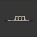 Ancient Ruin Scenic Landscape Featuring Stone Structure Red Roof And Archways