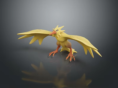 Yellow Mythical Bird Model With Spread Wings Sharp Claws On Black Background 3d model