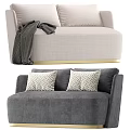 Light Beige Two Seater Sofa With Dark Blanket And Gray Sofa With Geometric Pattern Pillows 3d model