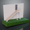 Decorative Staircase Model With White Structure Wooden Steps Green Base And Small Platform 3d model