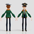 Two Cartoon Characters In Green Jackets With Hats And Police Badge Front Back Views