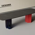 Designer Modern Dining Table With Black Textured Top And Red Dark Legs 3d model