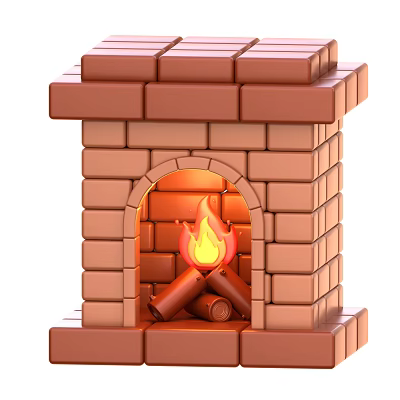 Industrial Equipment Brick Fireplace Featuring Burning Flames And Stacked Wood Logs 3d model