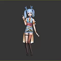 Game and Movie Character With Blue Hair Horns Blue Orange Outfit Peace Sign Gesture