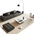 Black Leather Sofa and White Coffee Table Set With Red Chair Ottoman and Floor Lamp
