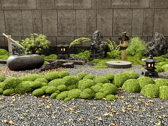 Japanese-style bryophytes Courtyard Landscape Landscaping Stone Water Pot Plant Pile Plant Combination 3d model