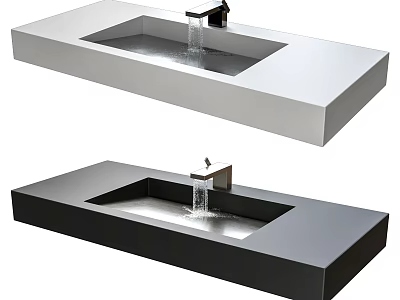 Modern Rectangular White and Black Washbasins with Faucet and Flowing Water Design 3d model
