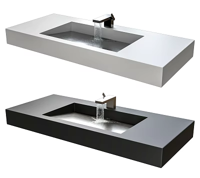 Modern Rectangular White and Black Washbasins with Faucet and Flowing Water Design 3d model