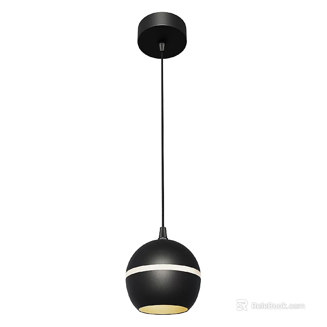 Modern Black Spherical Pendant Light With White Stripe For Contemporary Interior 3d model