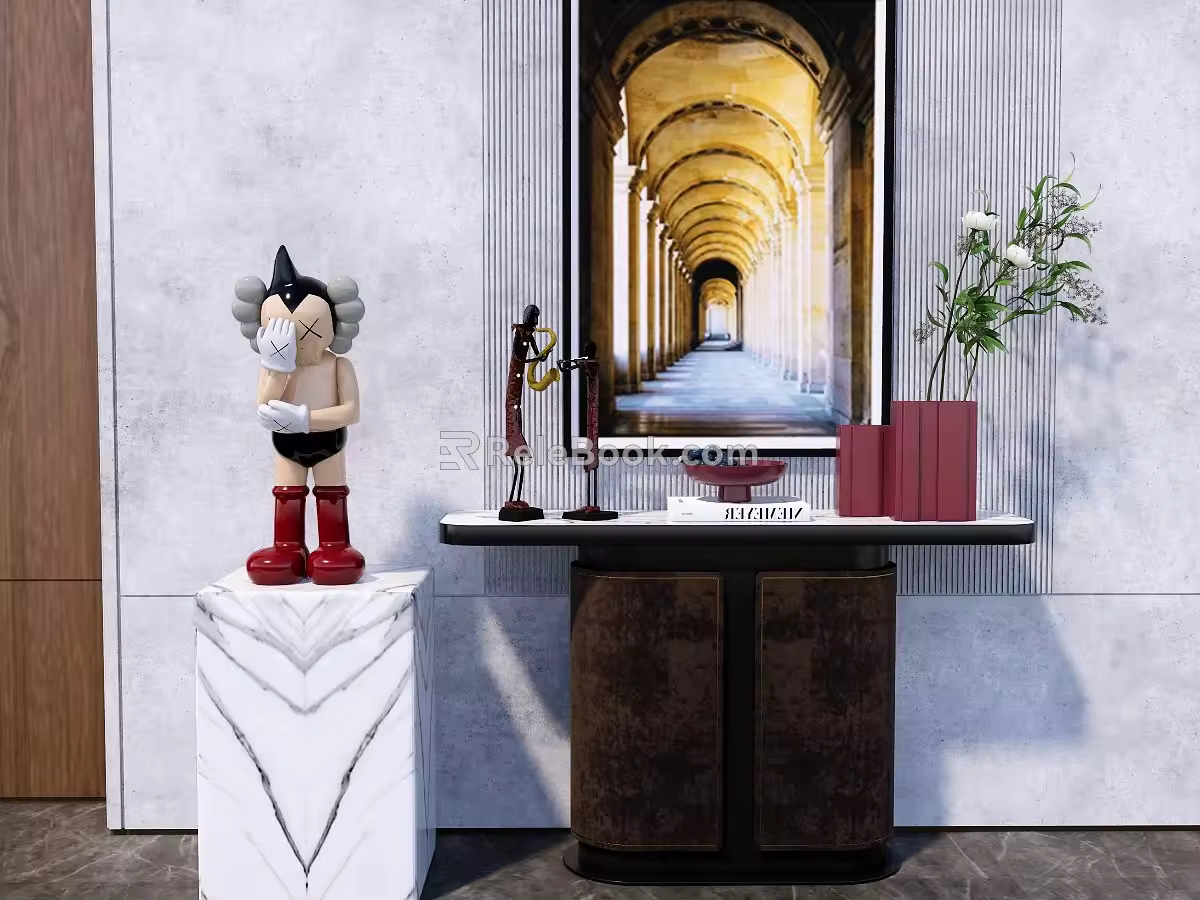 Light Luxury End View Table Entrance Cabinet 3d model