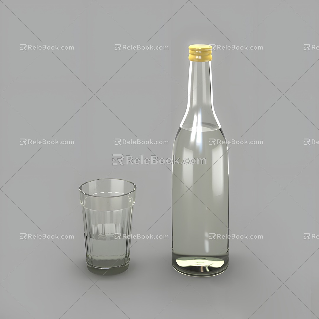 wine bottle wine glass quilt 3d model