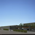 Modern White Office Building With C Logo Large Glass Windows Main Entrance And Landscaped Lawns