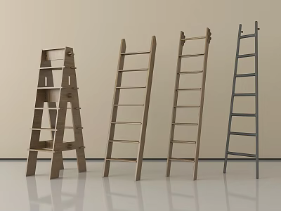 Various Designed Ladders in Wooden and Metal Styles for Modern Home Decor 3d model