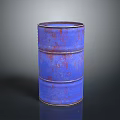 Blue Rusty Oil Barrel Standing On Black Surface With Gray Background