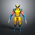 Wolverine Character in Yellow Blue Costume with Metal Claws and Muscular Build