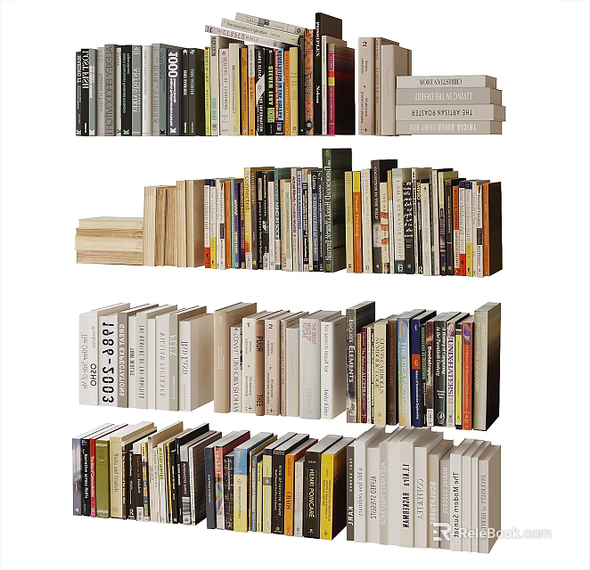 Well Arranged Books And Magazines On Shelves With Various Sizes And Colorful Covers 3d model 
