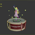 Cute Girl Figure Standing On White Red PARISSA Drum With Stars And Smiley Face Design