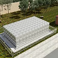 Garden Landscape Featuring White Water Tank Structure Green Lawn Trees And Red Roof House