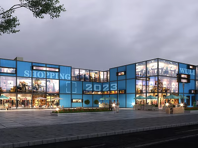 Modern Blue Glass Facade Shopping Complex With 2023 Design And Open Plaza Area 3d model