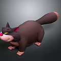 Chubby Dark Brown Cartoon Cat With Pink Nose Yellow Eyes And Red Collar