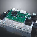 Computer Circuit Board Featuring Green PCB Electronic Components Black Capacitors White Labels and Connectors