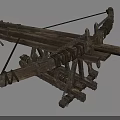 Ancient Medieval Siege Weapon With Wooden Frame Chains Ropes And Wheels