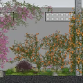 Vibrant Plant Combination With Pink Orange Climbing Plants Low Shrubs And Gray Wall