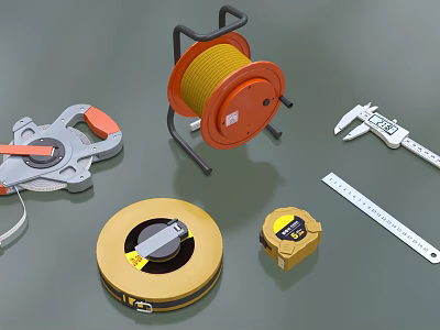 Industrial Equipment Including Measuring Tools Tape Measure Reel Calipers And Ruler 3d model