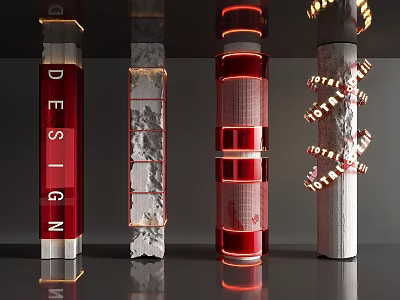 Modern Design Columns With Red Accents Marble Texture Fashion Elements And Lighting 3d model
