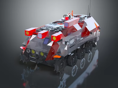 Electric Toy Tank With Geometric Design Red White Gray Tracks And Lights 3d model