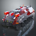 Electric Toy Tank With Geometric Design Red White Gray Tracks And Lights