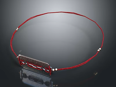 Stylish Red Cord Necklace With Metal Pendant And Small Beads Design 3d model