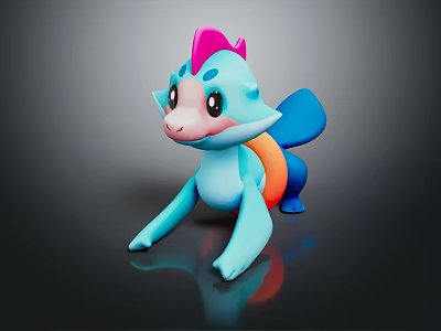Cute Blue Game Movie Character With Pink Head And Orange Tail Look 3d model