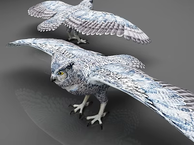 Detailed Eagle Sculpture With Spread Wings And Blue White Feathers 3d model