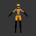 3D Character Model In Yellow And Black Tight Suit With Cat Ear Helmet