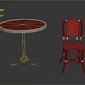 Red Round Table And Chair Furniture Set With Metal Base And Wooden Frame