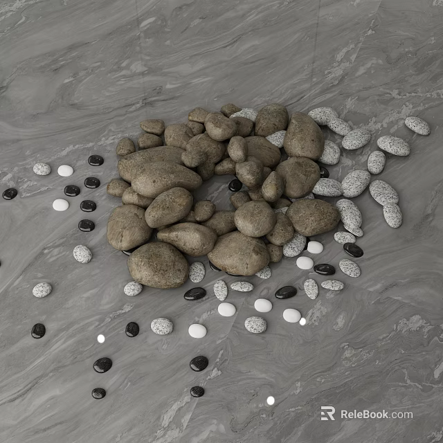Natural Pebbles In Various Colors And Sizes Scattered On Gray Surface 3d model 