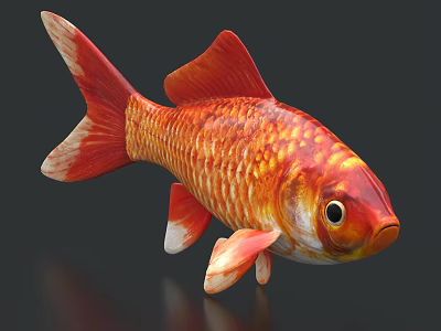 Vibrant Orange Red Goldfish With Shiny Scales White Fins And Curved Tail Structure 3d model
