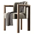 Modern Solid Wood Frame Cozy Upholstered Dining Armchair With Stylish Geometric Pattern Decorative Throw Blanket